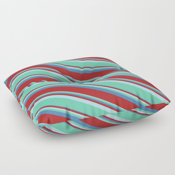 Powder Blue, Aquamarine, Blue, and Red Colored Lined/Striped Pattern Floor Pillow