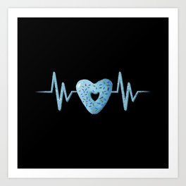 Heartbeat with cute blue heart shaped donut illustration Art Print