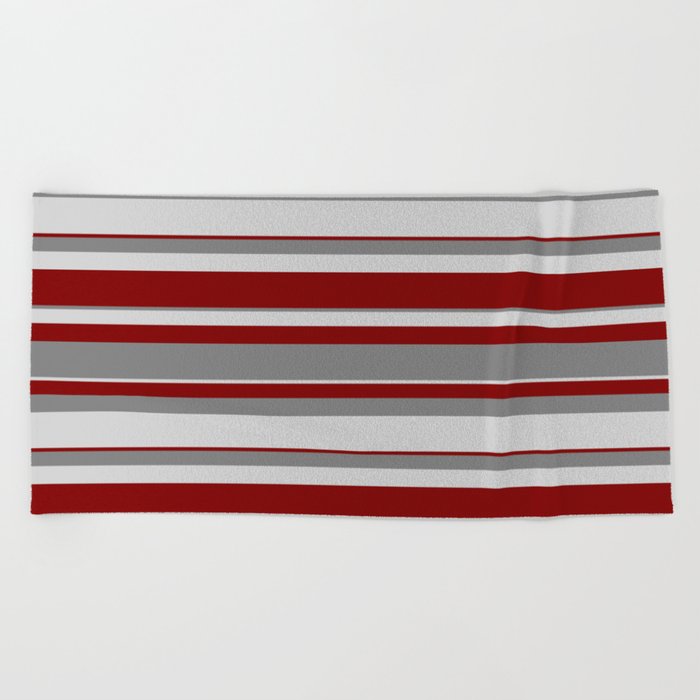 Grey, Light Grey & Maroon Colored Stripes Pattern Beach Towel