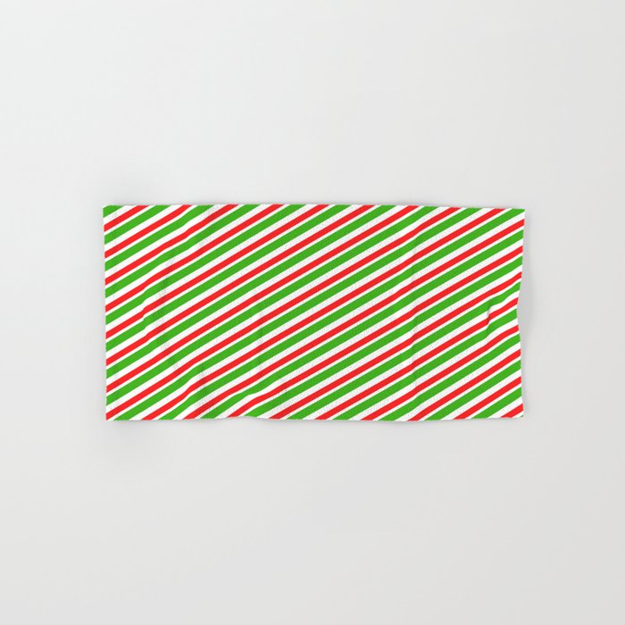 Christmas-Style Red, White & Green Colored Striped/Lined Pattern Hand & Bath Towel