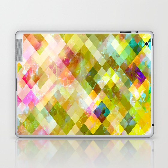 geometric pixel square pattern abstract background in green pink Laptop & iPad Skin
