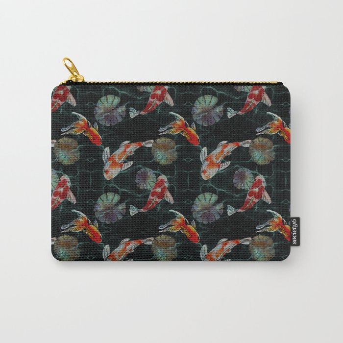 Meditative Koi Fish Pattern Black Carry-All Pouch