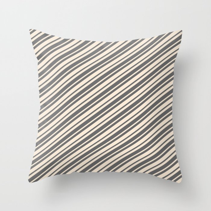 Beige and Dim Gray Colored Lines/Stripes Pattern Throw Pillow