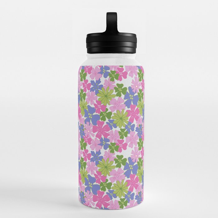 Scattered Floral Blue and Green Small Water Bottle by Becky Volk