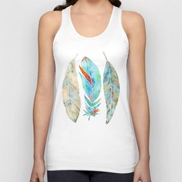 Watercolor Feathers - Tan & Turquoise  Unisex Tank Top