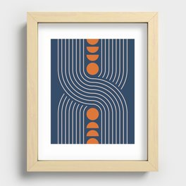 Geometric Lines in Navy and Orange (Rainbow and Moon Phases Abstract) Recessed Framed Print