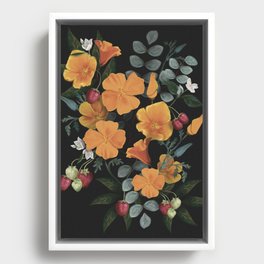 California Poppies and Strawberries Framed Canvas