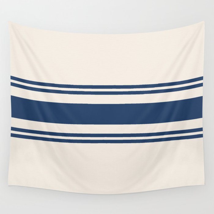 White and blue retro 60s minimalistic stripes Wall Tapestry