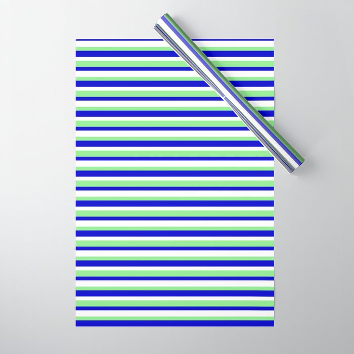 Light Green, Blue, and White Colored Lined/Striped Pattern Wrapping Paper