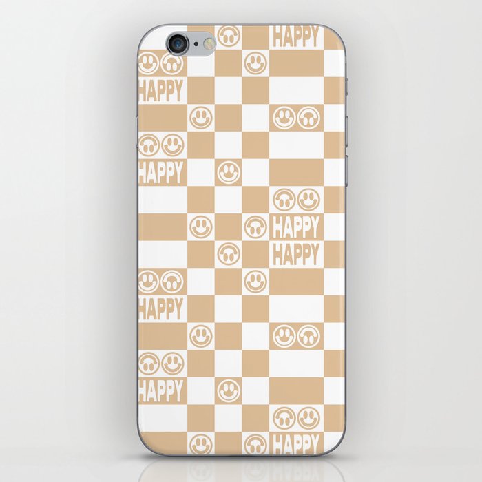 HAPPY Checkerboard (Neutral Beige Color) iPhone Skin