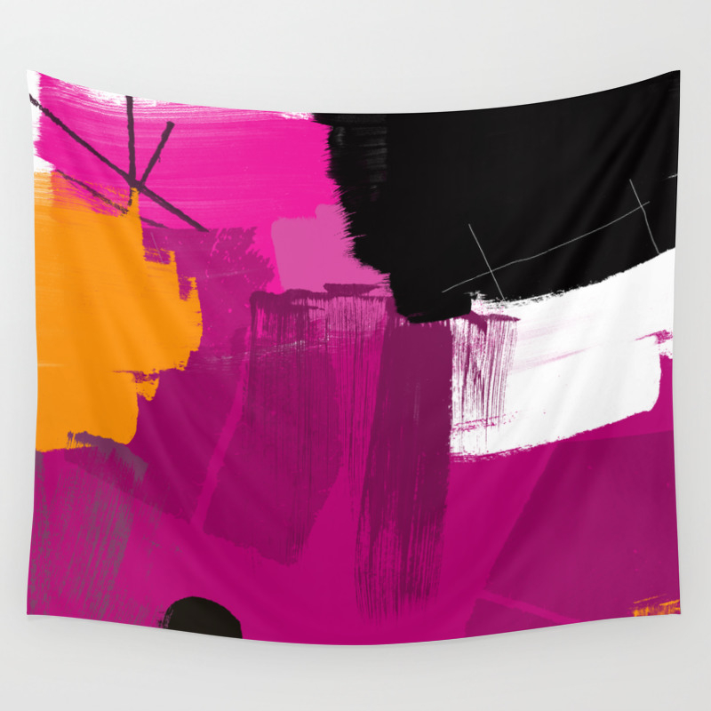 Purple Abstract Painting F06 Pink Black Orange Digital Painting Wall Tapestry