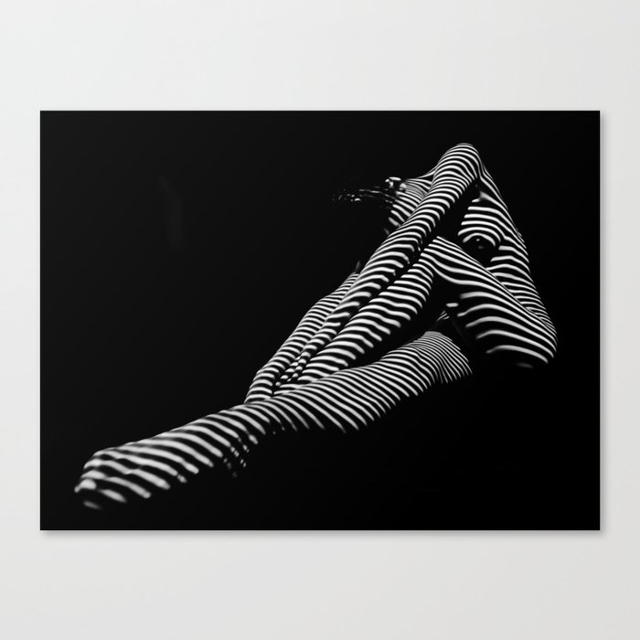 0163-DJA  Nude Woman Yoga Black White Abstract Curves Expressive Lines Slim Fit Girl Zebra Canvas Print