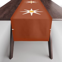 Atomic mid century retro star flower pattern in burnt orange background Table Runner
