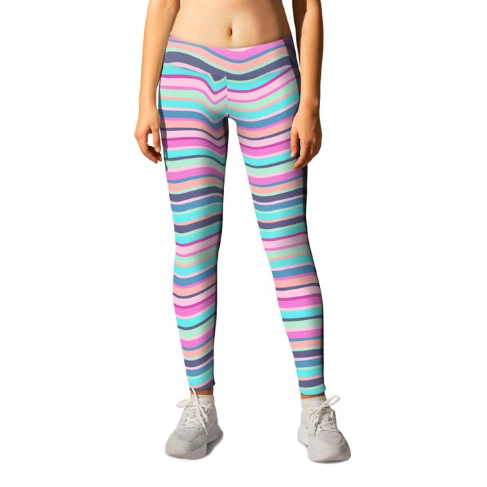 Modern neon pink teal abstract wave stripes Leggings
