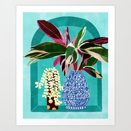 Moroccan Shelfie | Tropical Teal Plants Botanical | Exotic Modern Bohemian Eclectic Décor  Art Print