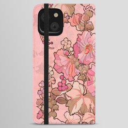 Alphonse Mucha "Printed textile design with hollyhocks in foreground" (edited red) iPhone Wallet Case