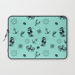 Mint Blue And Blue Silhouettes Of Vintage Nautical Pattern Laptop Sleeve