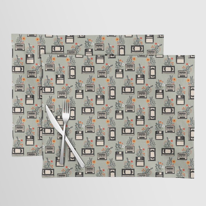 Fun retro VHS, Floppy and Cassette Pattern Placemat