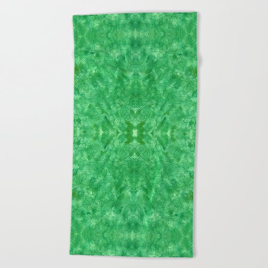 Bright green swirls doodles Beach Towel