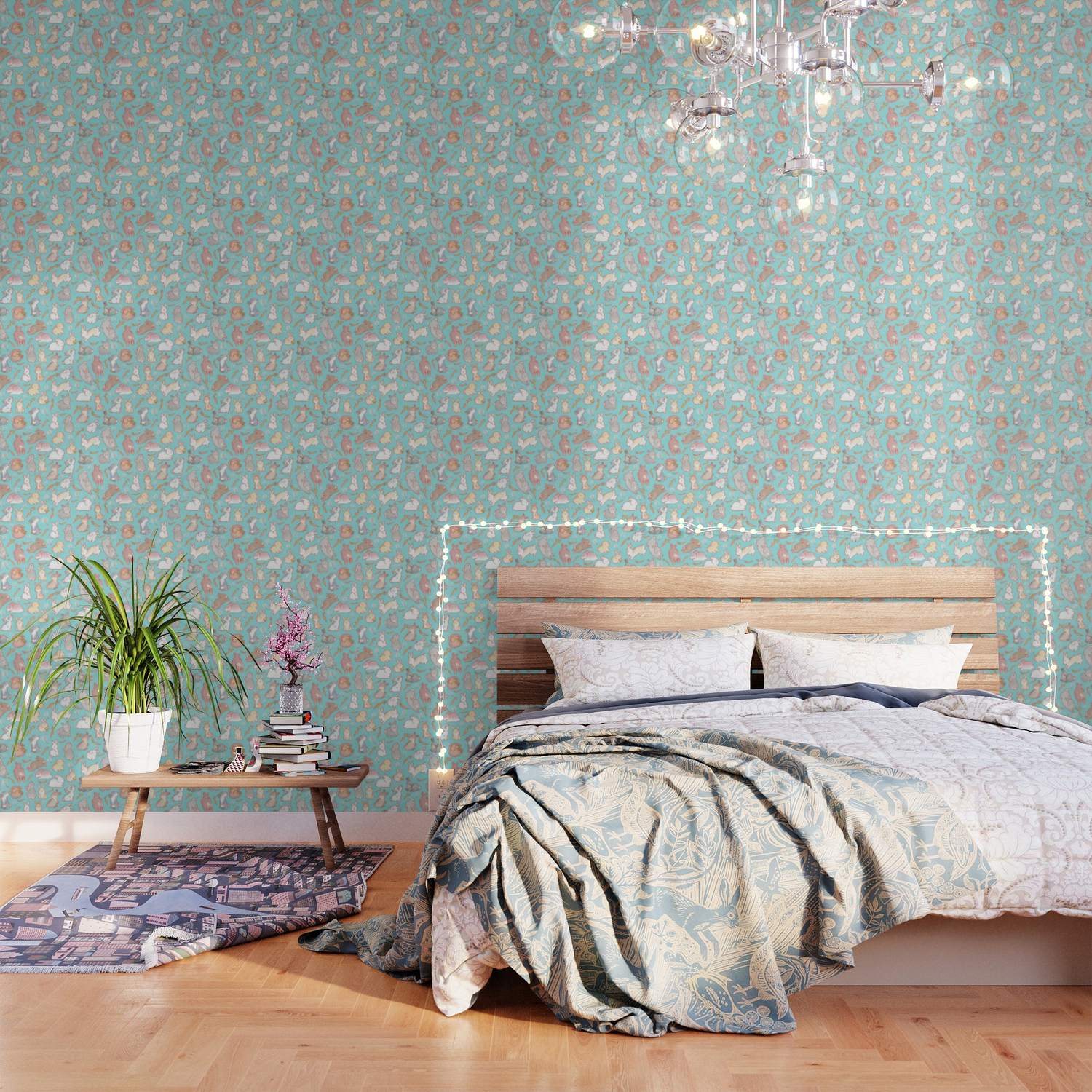 Cute Bunny Pattern Light Blue Wallpaper By Strijkdesign Society6