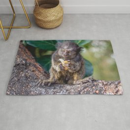 Brazil Photography - Monkey Eating On A Branch Area & Throw Rug