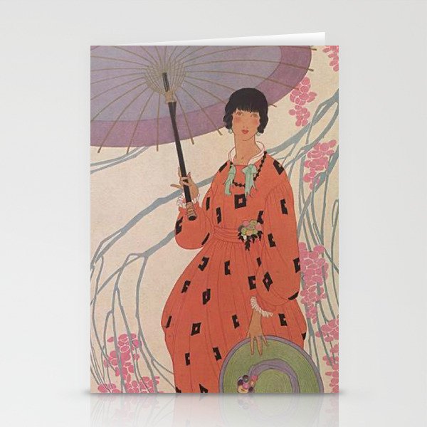 Woman With Umbrella in Spring - Vintage Fashion Magazine Poster - April 1917  Stationery Cards