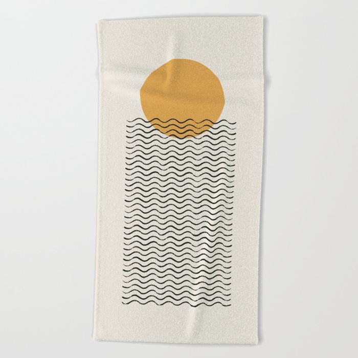 Ocean wave gold sunrise - mid century style Beach Towel