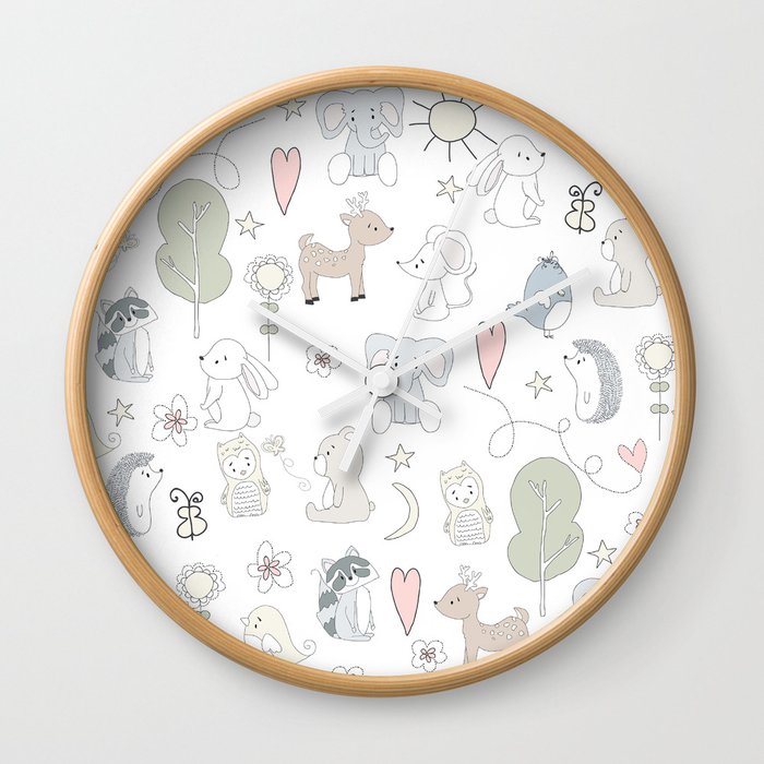 Hand Drawn Cute Animals Wall Clock