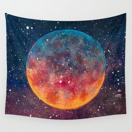 Fantastic oil painting beautiful big planet moon among stars in universe. Fantasy concept cosmos fine art paintingartwork illustration Wall Tapestry