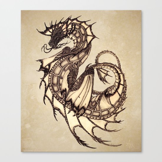 "Tsunami" by Amber Marine ~ Sea Dragon ~ Graphite & Charcoal Illustration, (c) 2005 Canvas Print