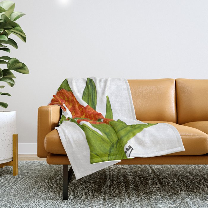 seahorse_orange_green_leaves_3500x3658px Throw Blanket