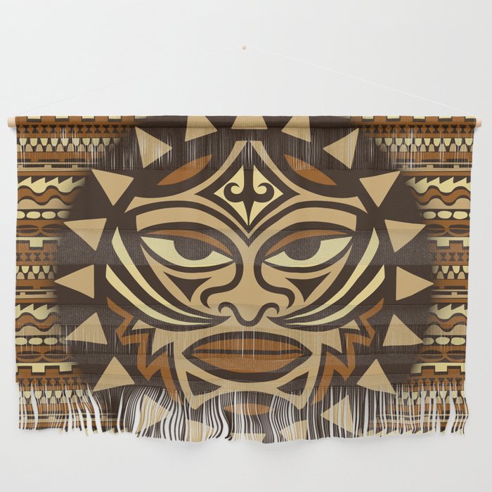 Ethnic symbol-mask of the Maori people - Tiki on seamless pattern. Thunder-like is symbol of God. Sacrad tribal sign in the Polenesian style. Wall Hanging