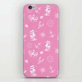 Pink And White Silhouettes Of Vintage Nautical Pattern iPhone Skin
