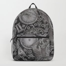 waste of time Backpack | Pocketwatch, Hourglass, Blackandwhite, Sundial, Romannumerals, Grandfatherclock, Ink Pen, Wristwatch, Time, Digitalclock 