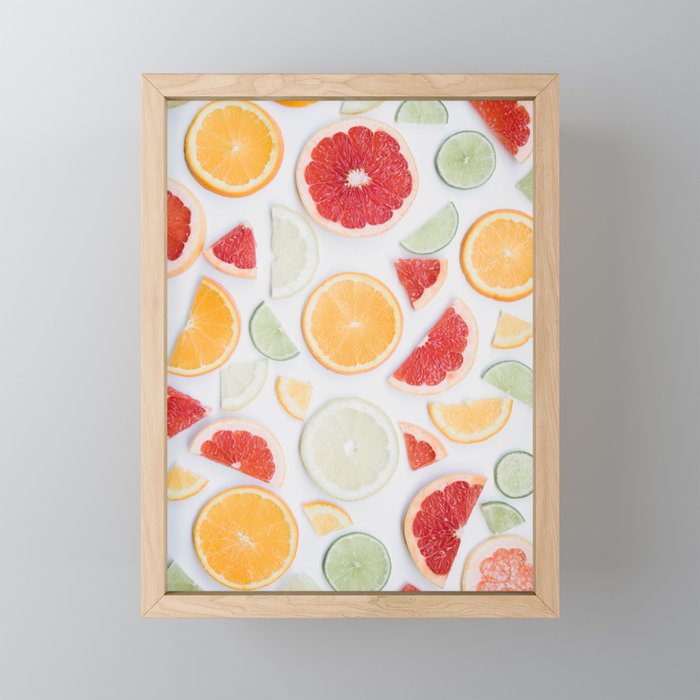 Colorful Citrus Fruit Print - Red Oranges - Lemons - Limes Fruit Print - Kitchen Decor - Food print Framed Mini Art Print