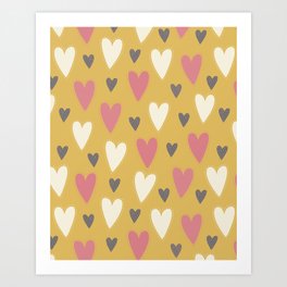 Colorful Hearts Pattern - Yellow Art Print