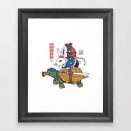 Kame, Usagi, and Ratto Ninjas White Framed Art Print