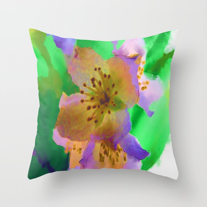 Purple Flowers - Watercolour Painting Throw Pillow