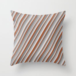 [ Thumbnail: Sienna, Grey, Dark Gray & Light Gray Colored Lines/Stripes Pattern Throw Pillow ]
