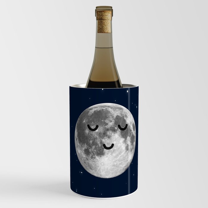 Peaceful Happy Moon in Space Midnight Stars  Wine Chiller