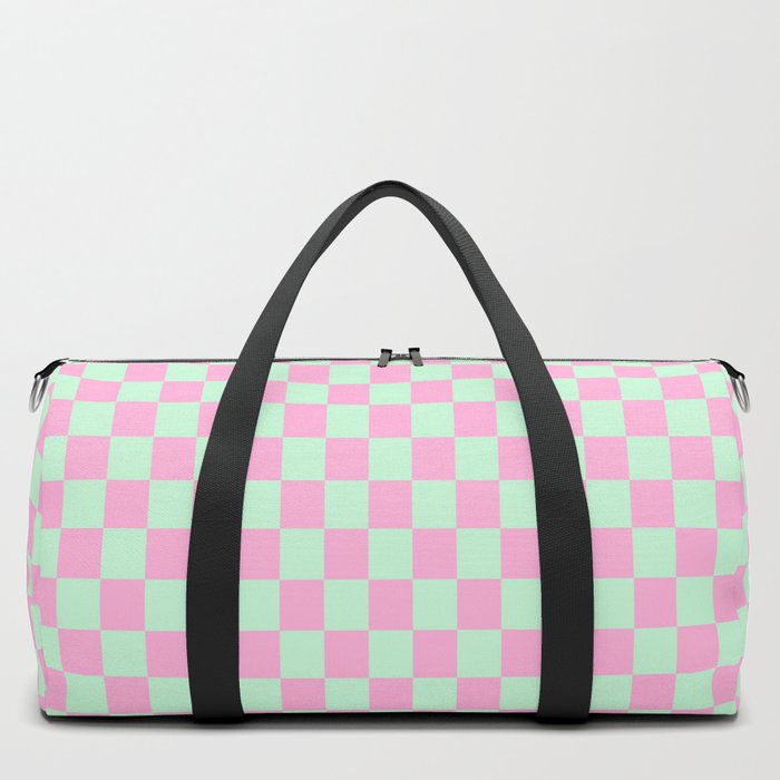 Cotton Candy Pink + Mint Checkered Duffle Bag
