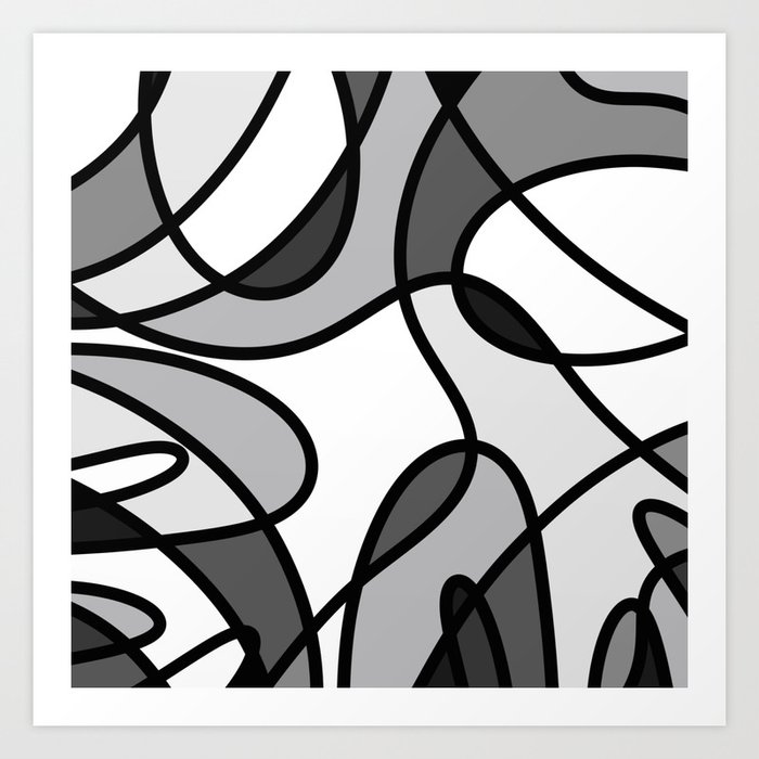 Grayscale Curves Black And White Abstract Art Print By Printpix