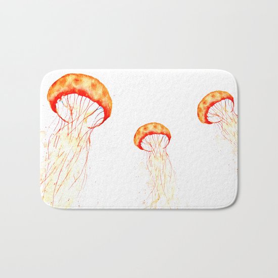 orange jellyfish watercolor Bath Mat
