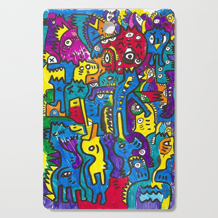 Joyful and Colorful Graffiti Creatures Felt Pen on Paper Cutting Board