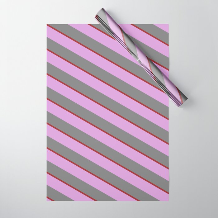 Plum, Grey, and Brown Colored Lined Pattern Wrapping Paper