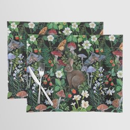 Rabbit and Strawberry Garden Placemat | Bunny, Plants, Nature, Illustration, Rabbit, Foliage, Woodland, Botanical, Animal, Acrylic 