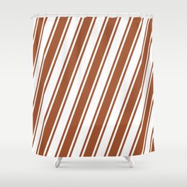 [ Thumbnail: White and Sienna Colored Lined/Striped Pattern Shower Curtain ]