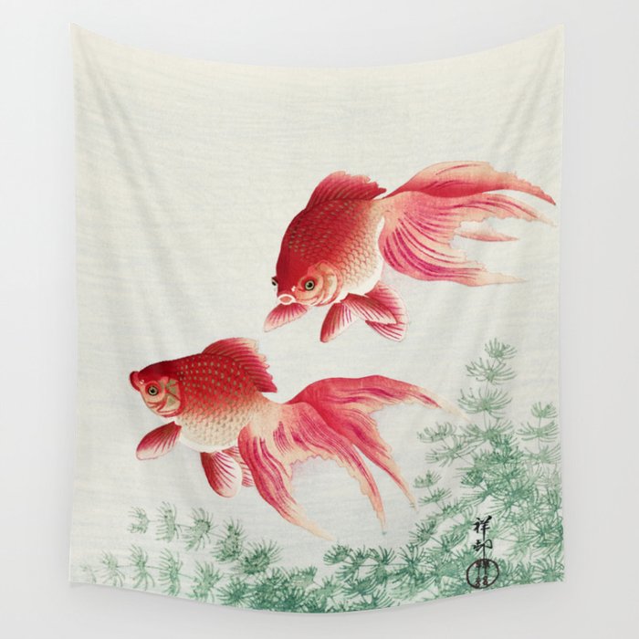 Two Veil Goldfish by Ohara Koson Wall Tapestry