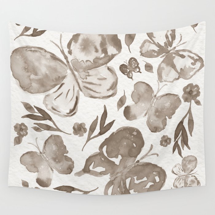 Watercolor Butterflies 3. monochrome sepia Wall Tapestry