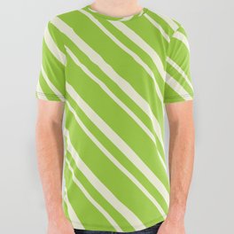 [ Thumbnail: Green and Beige Colored Lines Pattern All Over Graphic Tee ]